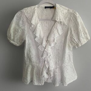 Polo Ralph Lauren white eyelet ruffle button up blouse top
